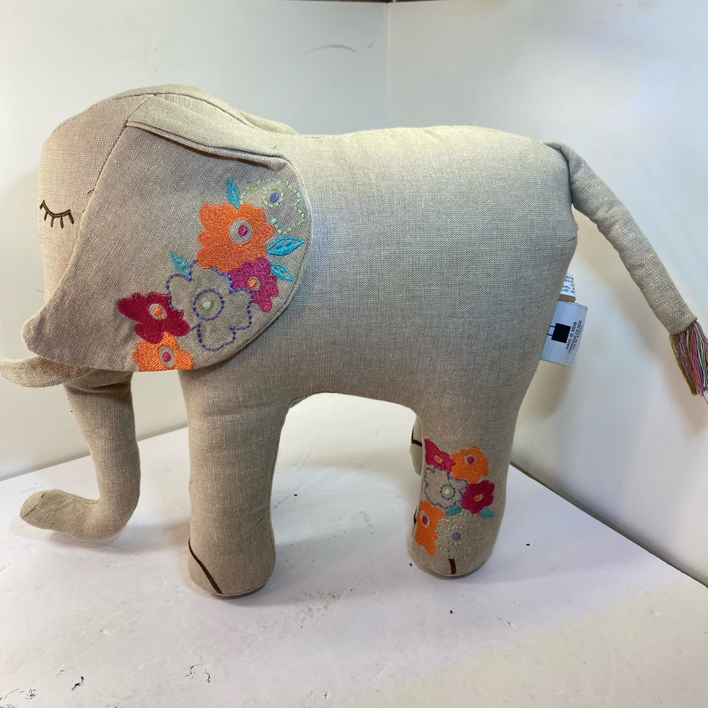 Eden Tribal Cotton Elephant Stuffed ToyEmbroidered Elephant Plush Animal 12”